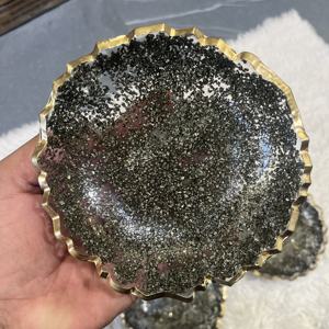 Bol décoratif en pyrite du Pérou avec bordure dorée, porte-cristal énergétique pour la prospérité et l'argent, pour la maison, le bureau et les cadeaux - Product Image 5