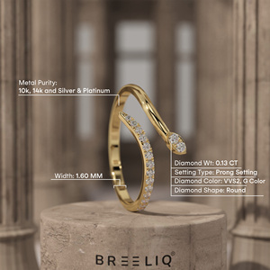 14K Solid Gold Bypass Ring Open <b>Wrap</b> Lab Grown Diamond Ring Leaf Tip Designer Ring for Women - Product Image 5