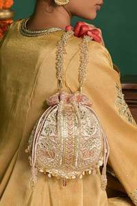 <b>Cheap</b> Handmade Silk Traditional Embroidery Potli <b>Bag</b> Flower Design Decorative Beads for Women Wearing Sarees Lehengas Salwar - Product Image 2