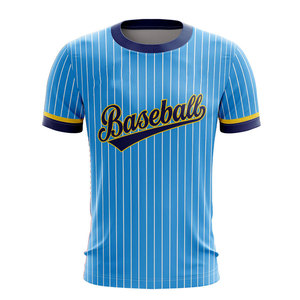 เสื้อยืดเบสบอลแขนสั้นคอกลมสีน้ำเงินลายทางแบบ OEM สั่งทำพิเศษ พร้อมขอบตัดสีตัดกัน ลายพิมพ์ดีไซน์ เสื้อยืดเบสบอลผู้ชาย - Product Image 5