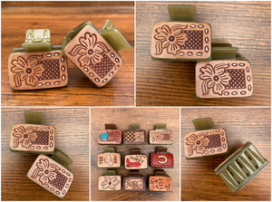 Hot Selling Western Artisan Style Women's Tooled Engraved Leather Flower Hair Clip Cowgirl <b>Accessory</b> Fashionable Vacation - Product Image 3