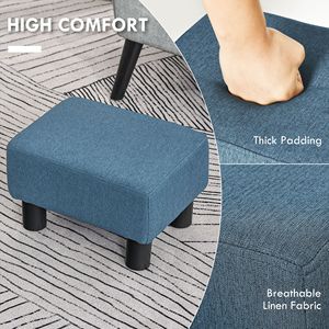 "Living Room Blue Linen Cube Ottoman <b>Footrest</b> with Durable Velvet Fabric" - Product Image 4
