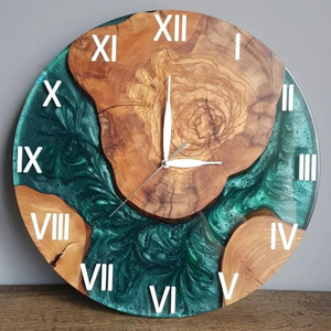 <b>Electric</b> Quartz Analog Resin Wood Round Wall <b>Clock</b> with Silent Needle Display Hygrometer Modern Design Hanging for Living Room - Product Image 4