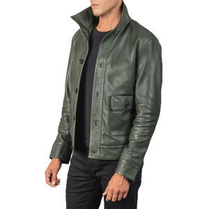 Chaqueta de Motociclista de Cuero Genuino Verde para Hombre SAAR INDUSTRIES, Resistente al Viento y al Agua, Corte Ajustado, Estilo Clásico Urbano - Product Image 2