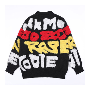 Pull en maille bleu pour homme, col rond, motif lettres floquées, manches longues, épais, pour l'hiver, style décontracté, vente en gros - Product Image 4
