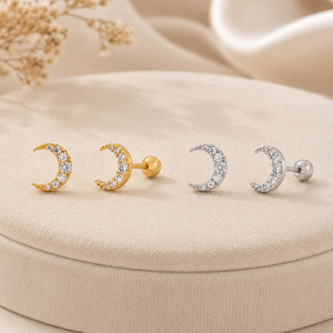 925 Sterling Silver Dainty Gold Crescent Moon Channel Setting <b>Fine</b> <b>Stud</b> <b>Earrings</b> - Product Image 3