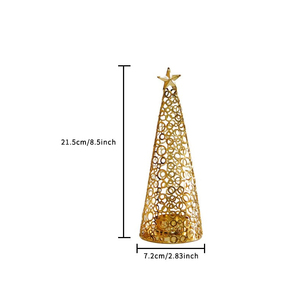 Golden Finish Cone Christmas <b>Tree</b> Candle Holders Hollow Metal Design With <b>Star</b> Topper <b>For</b> Holiday Table Decor & Winter Gifting - Product Image 3