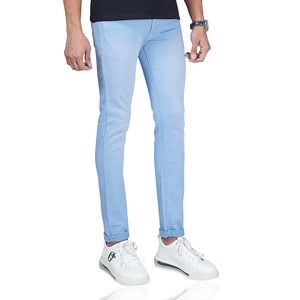 Pantalones Vaqueros Personalizados de Mezclilla, Corte Ajustado, Elásticos, en Oferta, para Hombre, de Algodón, Rectos, Azul Claro, Regular - Product Image 2