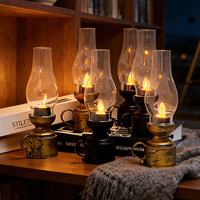 Lampe à bougie LED style kérosène vintage, cheminée transparente, lumière de nuit à flamme, lanterne à huile rétro pour Noël, Halloween, décoration de la maison
