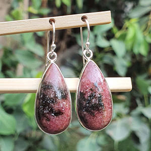 Pendientes colgantes de Rodonita rosa en forma de lágrima grande, joyería de boda hecha a mano de Plata de Ley 925, suministro al por mayor chapado en oro - Product Image 5