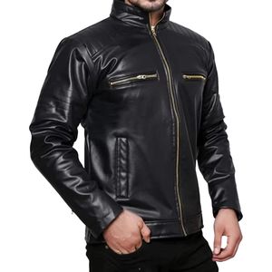 Blouson de moto en cuir personnalisé pour homme, coupe ajustée, zippé, style motard, vêtement d'extérieur tendance, manches matelassées, fournisseur OEM ODM - Product Image 5