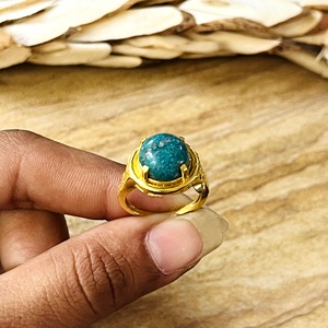 New Arrival <b>Turquoise</b> Gold <b>Ring</b> Boho Brass <b>Rings</b> For Women 18k Plated Ethnic Bands Geometric Jewelry for Wholesale/OEM/ODM - Product Image 3