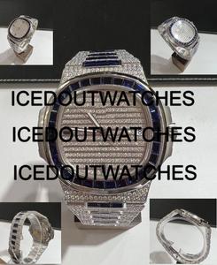 Montre analogique entièrement personnalisée la plus vendue, avec breloques, moissanite et diamants VVS, en acier inoxydable, mouvement automatique, verre - Product Image 2