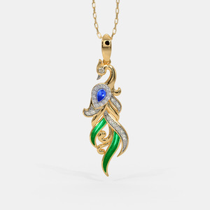 Collier pendentif en or jaune avec émail paon et diamant de laboratoire - Product Image 1