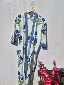 Floral Print Cotton Kimono <b>Robe</b> Women <b>Beach</b> Cover Up Lightweight Lounge Wear Bathrobe Casual Wrap Dress - Product Image 5