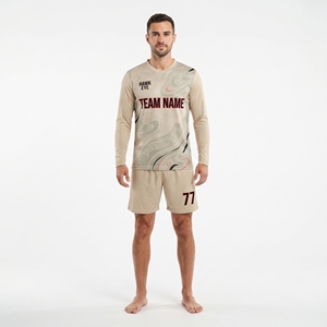 Camiseta de fútbol de manga larga con cuello en V, uniforme de entrenamiento, conjunto de camiseta y pantalones cortos, ropa deportiva que absorbe la humedad - Product Image 1