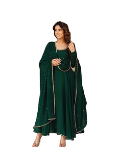 À la mode Festival Georgette Kurti coupe ample motif solide vibrant doux crêpe robe tissu élégant Bengali Kurti longue soie - Product Image 1