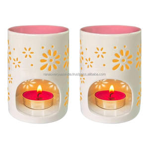 Portavelas de Cerámica para Aromaterapia, Quemador de Aceites Esenciales, Calentador de Cera con Patrón Floral Blanco para Decoración del Hogar - Product Image 1