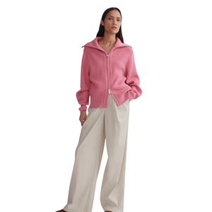 Veste en tricot zippée pour femme, texture côtelée douce, manches longues, décontractée, légère, pour un usage quotidien, coupe confortable - Product Image 3