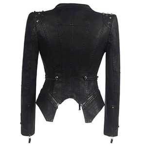 High Quality Leather <b>Jacket</b> Black Studded Leather <b>Jacket</b> Slim Fit Multi-Zipper <b>Punk</b> Rock Style OEM Style for Private Brands - Product Image 2