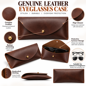 Estuche para Gafas de Sol de Cuero Genuino con Cierre de Botón, Hecho a Mano, Protector, Bolsa de Almacenamiento para Lentes - Product Image 6