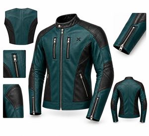 แจ็คเก็ตมอเตอร์ไซค์หนังแท้ X Sports City Signature Moto |   สีดำ สีน้ำตาล สีแดงเบอร์กันดี สีเขียวอมฟ้า |   ผู้ผลิต OEM ODM |   คุณภาพระดับพรีเมียม | - Product Image 5