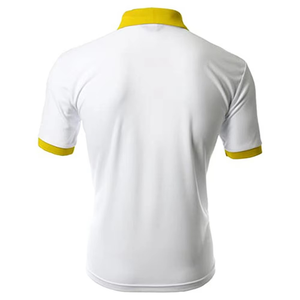 Chemise Homme Blanche Unie à Col et Poignets Jaunes, Manches Courtes, Décontractée, en Coton Tricoté, Tissu Oxford Respirant - Product Image 2