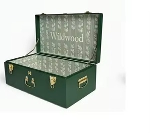 Juego de 2 baúles de almacenamiento decorativos de metal estilo terciopelo en tonos beige y verde bosque, caja de almacenamiento vintage para recuerdos. - Product Image 6