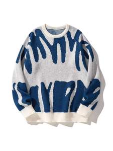Pull en tricot déchiré pour homme, couleur unie, manches longues, col rond, hiver, logo sur le devant, polyester/coton, légèrement extensible - Product Image 6