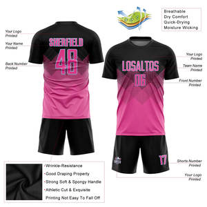 Uniforme de Fútbol Sublimado Personalizado en Forma Cuadrada con Degradado Rosa, Negro y Azul Claro para Entrenamiento y Partidos, Transpirable - Product Image 5