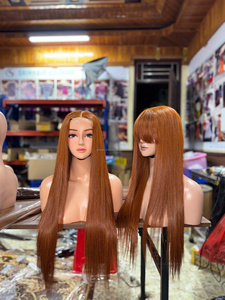 Nouvelle perruque 2026 en cheveux humains bruts vietnamiens SDD, couleur gingembre orange 350, lisse baguette, avec frange, HD sans colle, fermeture en dentelle 2x6 - Product Image 1