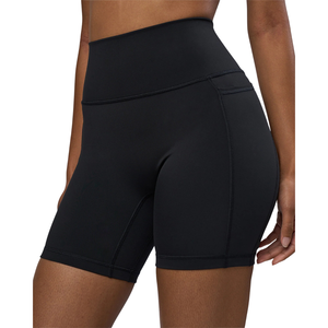 Shorts Deportivos Negros de Cintura Alta para Mujer, con Bolsillos, de Secado Rápido, Tejido Elástico de Spandex y Poliéster, Corte Regular - Product Image 6
