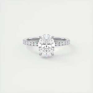 แหวนหมั้นเพชรทรงรูปไข่ 2.00 กะรัต เพชรเลี้ยงในห้องปฏิบัติการ ประดับแบบรอยัลพาเว่ลายดอกไม้ พร้อมฝังแบบฝรั่งเศสในทองคำขาว 14K - Product Image 3