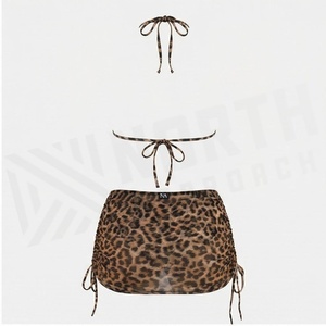 Ensemble bikini 2 pièces imprimé léopard pour femme, haut dos nu et bas à nouer sur les côtés, maillot de bain extensible, tenue de plage tendance - Product Image 2