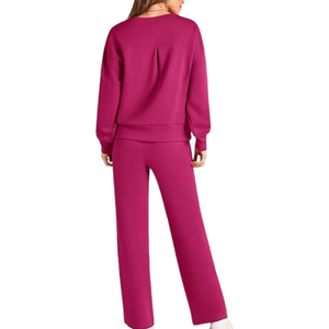 Conjunto Deportivo de Mujer, Cuello Redondo, Color Sólido, Manga Larga, Cintura Elástica, Corte Holgado, para Todas las Temporadas - Product Image 3