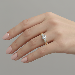 Anillo de compromiso de diamante cultivado en laboratorio Stonewels, corte central, engaste de puntas, piedras laterales en espiral, oro de 14K, anillo certificado - Product Image 5