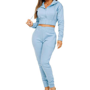 Conjunto de Sudadera Corta y Pantalones Deportivos para Mujer, Ropa Casual de Dos Piezas, Tela Suave, Corte Ajustado, Atuendo Diario para la Calle - Product Image 1
