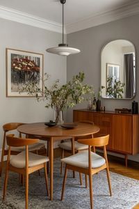 Modern Scandinavian <b>Solid</b> Teak <b>Round</b> <b>Dining</b> <b>Table</b> Set With Chairs 4 Piece <b>Round</b> Design For Home <b>Dining</b> Room Furniture - Product Image 2