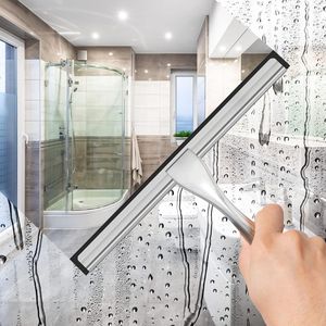 Tergivetro doccia multiuso in acciaio inossidabile con 2 ganci adesivi, strumento per la pulizia di finestre e porte doccia in vetro per bagno - Product Image 2