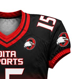 Camiseta de Fútbol Americano Negra y Roja Personalizada, Camiseta de Fútbol de Equipo, Ropa Deportiva Transpirable de Secado Rápido, Fábrica OEM - Product Image 5