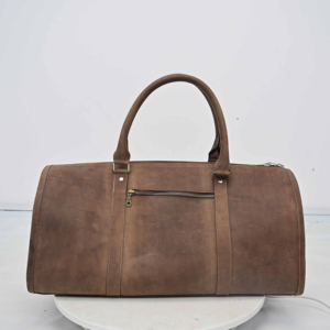 Bolsa de Viaje Clásica de Cuero Genuino en Forma de Barril con Cierre de Cremallera y Asa Redonda Unisex - Product Image 1