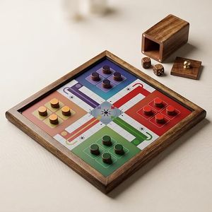 Jeu de société Ludo en bois pour 4 joueurs, jeu de stratégie familial classique avec des pions colorés, des dés et une boîte de rangement - Product Image 6