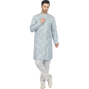 Men's 100% <b>Silk</b> Digital Printed Long <b>Kurta</b> | Full Sleeve Mandarin Collar Ethnic Traditional Diwali Wedding Festival Party Wear - Product Image 1