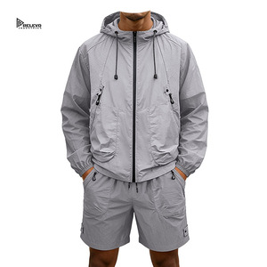 High Quality Men's Hooded Windbreaker <b>Jacket</b> With Shorts Full Sleeve <b>Lightweight</b> Quick Dry Zipper Front Casual Summer Outfit - Product Image 1