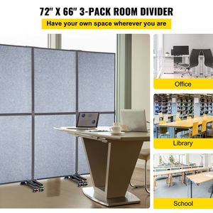 Set di 3 Pannelli Acustici per Ufficio 183x168 cm, Colore Grigio Chiaro, Facile Installazione - Product Image 2