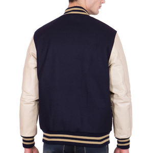 Veste bomber pour homme bleu marine et style universitaire avec manches en cuir, style baseball décontracté, manteau d'hiver chaud - Product Image 5