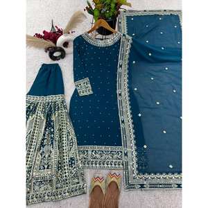 ชุดสตรียอดนิยมสไตล์ Gharara และ Dupatta ที่มีงานปักและงานเรียงเป็นลำดับ - Product Image 4