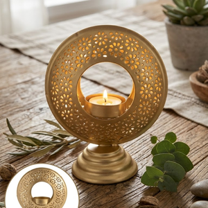 AG Elements Brass <b>Tea</b> Light <b>Candle</b> Holder AG-TCH-Brass-Floral 5x6 Inch Floral Cut Meditation <b>Candle</b> Stand Ambient Relaxation - Product Image 1