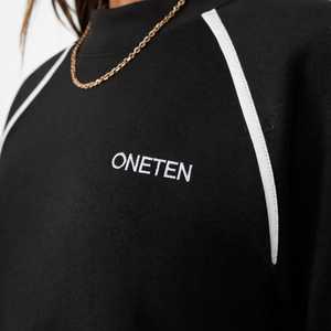 <b>Women's</b> Black Short Sleeve <b>Tracksuit</b> Set With <b>White</b> Striped Crew Neck Top And Drawstring Wide Leg Pants - Product Image 6