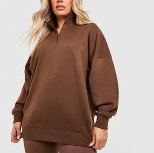 Women's Plus Size Oversized Cotton <b>Sweatshirt</b> Half Zipper Crew Neck Pullover Custom Embroidery Logo Washed Autumn Summer - Product Image 3
